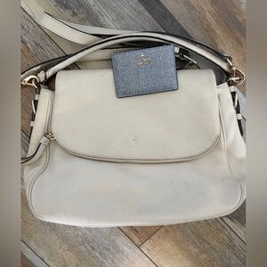 kate spade cream leather shoulder bag with gold hardware with sparkly card walle